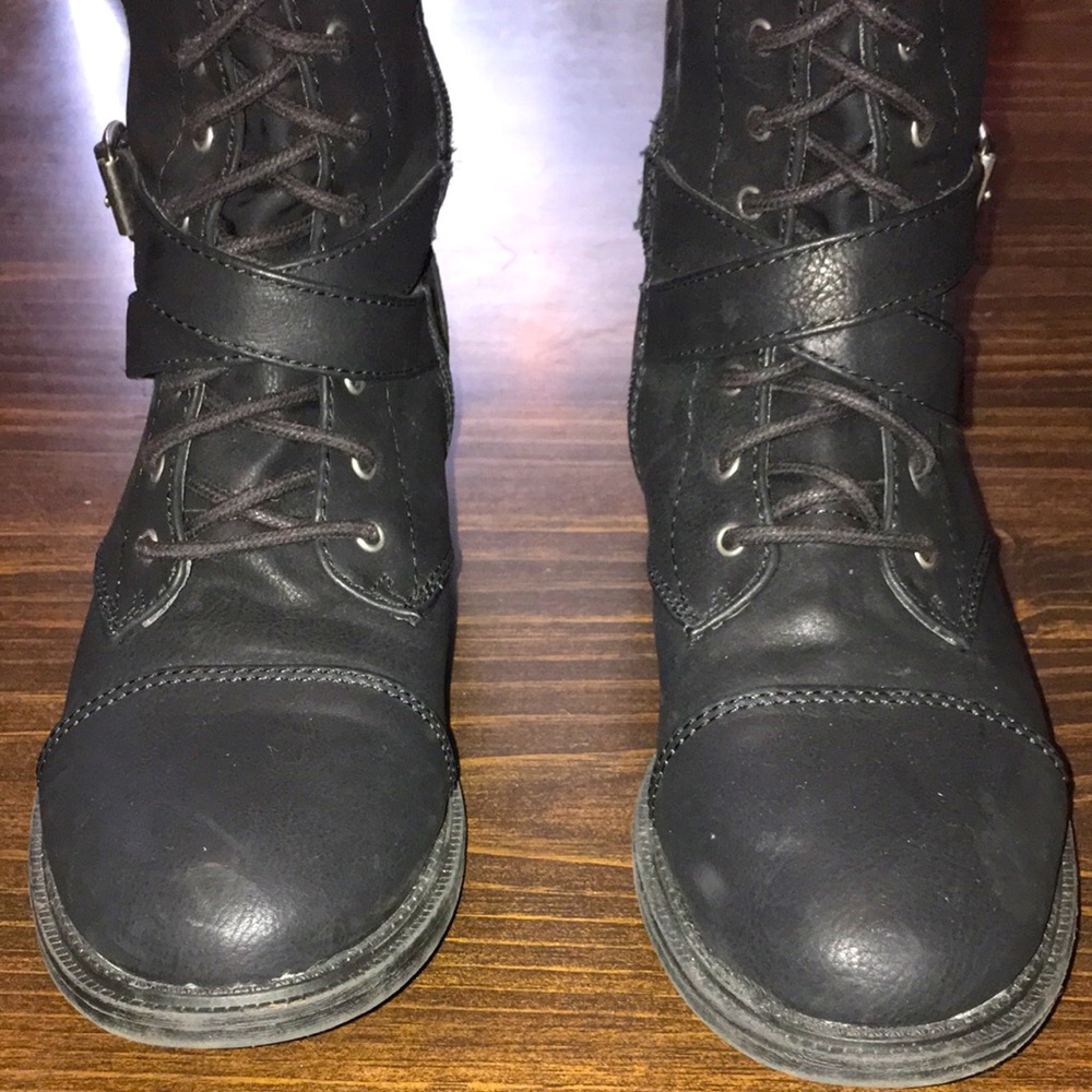 Black Buckle Lace Up knee boots